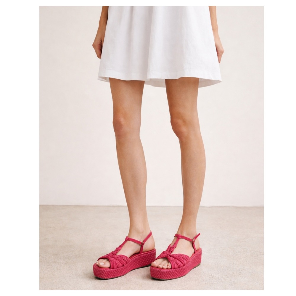 NEW ULLA JOHNSON Shayna Macrame Suede Platform Sandals Size 37 RARE pink Orchid
